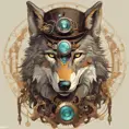 Steampunk portrait of a Wolf, clean vector, colorful illustration, inspired by future technology, Highly Detailed, Vintage Illustration, Steampunk, Smooth, Vector Art, Colorful by WLOP