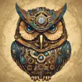 Steampunk portrait of an owl, clean vector, colorful illustration, inspired by future technology, Highly Detailed, Vintage Illustration, Steampunk, Smooth, Vector Art, Colorful