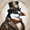 Steampunk portrait of a Penguin, clean vector, colorful illustration, inspired by future technology, Highly Detailed, Vintage Illustration, Steampunk, Smooth, Vector Art, Colorful by Stanley Artgerm Lau