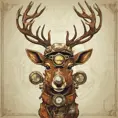 Steampunk portrait of a Deer, clean vector, colorful illustration, inspired by future technology, Highly Detailed, Vintage Illustration, Steampunk, Smooth, Vector Art, Colorful by Stefan Kostic