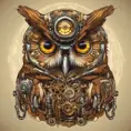 Steampunk portrait of an owl, clean vector, colorful illustration, inspired by future technology, Highly Detailed, Vintage Illustration, Steampunk, Smooth, Vector Art, Colorful