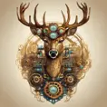 Steampunk portrait of a Deer, clean vector, colorful illustration, inspired by future technology, Highly Detailed, Vintage Illustration, Steampunk, Smooth, Vector Art, Colorful by Stefan Kostic