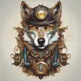 Steampunk portrait of a Wolf, clean vector, colorful illustration, inspired by future technology, Highly Detailed, Vintage Illustration, Steampunk, Smooth, Vector Art, Colorful by WLOP