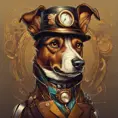 Steampunk portrait of a dog, clean vector, colorful illustration, inspired by future technology, Highly Detailed, Vintage Illustration, Steampunk, Smooth, Vector Art, Colorful by Stanley Artgerm Lau