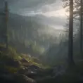 Beautiful misty swedish forest from the view of a mountain, Atmospheric, Highly Detailed, Intricate, Trending on Artstation, Stunning, Realistic, Unreal Engine, Dynamic Lighting, Radiant, Fantasy by Stanley Artgerm Lau