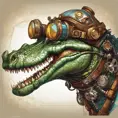 Steampunk portrait of a Crocodile, clean vector, colorful illustration, inspired by future technology, Highly Detailed, Vintage Illustration, Steampunk, Smooth, Vector Art, Colorful by Stanley Artgerm Lau