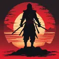 Silhouette of a ninja assassin with her drawn daggers in front of a red sunset, Ambient Lighting, Fantasy, Dark