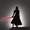 Portrait of a silhouette star wars figure in her red lightsaber, in the style of evocative environmental portraits, dark, red, Ambient Lighting, Fantasy, Dark