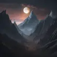 Mountain surreal moon, Award-Winning, Volumetric Lighting, Fantasy, Dark by Stanley Artgerm Lau