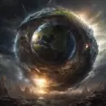 Earth going through cycles of creation and destruction, Award-Winning, Volumetric Lighting, Fantasy, Dark by Greg Rutkowski