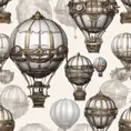 White steampunk hot air balloons with gears, Victorian style Ancient buildings, archeological ruins of lost civilizations and technology, Steampunk, Iridescence