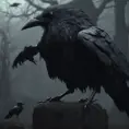 A macabre shadow creature, holding a black crow, 4k, Award-Winning, Hyper Detailed, Stunning, Fantasy, Dark