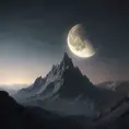 Mountain surreal moon, Award-Winning, Volumetric Lighting, Fantasy, Dark by Greg Rutkowski