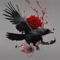 Splash, intricate raven bursting out, swirling liquid, holding a red rose, liquid steel background, soft box, rule of third’s composition, Highly Detailed, Intricate Details, Trending on Artstation, Sharp Focus, Unsplash