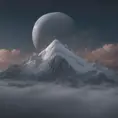 Mountain surreal moon, Award-Winning, Volumetric Lighting, Fantasy, Dark by Studio Ghibli