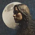 Moon profile, Halftone pattern, higly textured, genre defining mixed media collage painting, subtle shadows, Award-Winning by Greg Rutkowski