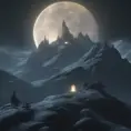 Mountain surreal moon, Award-Winning, Volumetric Lighting, Fantasy, Dark by Studio Ghibli