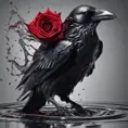 Splash, intricate raven bursting out, swirling liquid, holding a red rose, liquid steel background, soft box, rule of third’s composition, Highly Detailed, Intricate Details, Trending on Artstation, Sharp Focus, Unsplash