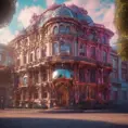 Art nuveau exterior fantasy colorful building office space futuristic rococco baroques victorian, 8k, Highly Detailed, Masterpiece, Vintage Illustration, Cinematic Lighting, Photo Realistic, Sharp Focus, Smooth, Octane Render, Digital Art