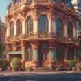 Art nuveau exterior fantasy colorful building office space futuristic rococco baroques victorian, 8k, Highly Detailed, Masterpiece, Vintage Illustration, Cinematic Lighting, Photo Realistic, Sharp Focus, Smooth, Octane Render, Digital Art by Studio Ghibli