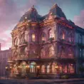 Art nuveau exterior fantasy colorful building office space futuristic rococco baroques victorian, 8k, Highly Detailed, Masterpiece, Vintage Illustration, Cinematic Lighting, Photo Realistic, Sharp Focus, Smooth, Octane Render, Digital Art