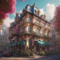 Art nuveau exterior fantasy colorful building office space futuristic rococco baroques victorian, 8k, Highly Detailed, Masterpiece, Vintage Illustration, Cinematic Lighting, Photo Realistic, Sharp Focus, Smooth, Octane Render, Digital Art by Stanley Artgerm Lau