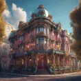 Art nuveau exterior fantasy colorful building office space futuristic rococco baroques victorian, 8k, Highly Detailed, Masterpiece, Vintage Illustration, Cinematic Lighting, Photo Realistic, Sharp Focus, Smooth, Octane Render, Digital Art by Greg Rutkowski