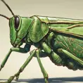 close up grasshopper, 4k, Highly Detailed, Hyper Detailed, Powerful, Artstation, Vintage Illustration, Digital Painting, Sharp Focus, Smooth, Concept Art by Studio Ghibli