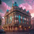 Art nuveau exterior fantasy colorful building office space futuristic rococco baroques victorian, 8k, Highly Detailed, Masterpiece, Vintage Illustration, Cinematic Lighting, Photo Realistic, Sharp Focus, Smooth, Octane Render, Digital Art