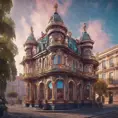 Art nuveau exterior fantasy colorful building office space futuristic rococco baroques victorian, 8k, Highly Detailed, Masterpiece, Vintage Illustration, Cinematic Lighting, Photo Realistic, Sharp Focus, Smooth, Octane Render, Digital Art by Stefan Kostic