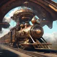 A futuristic hybrid of a steam engine train and a DaVinci flying machine, 4k, Steampunk