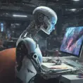 An artificial intelligence painting a picture of itself, 4k, Sci-Fi