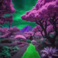 volcano garden and trees, purple and green, captured using infrared photography, 8k, Sharp Focus, Smooth, Landscape by Stanley Artgerm Lau