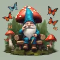 Gnome, smoking pipe, mushroom seat, butterflies, forest., 4k