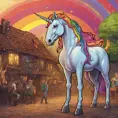 A unicorn and a rainbow walk into a tavern on Venus, 4k