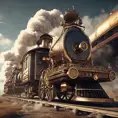 A futuristic hybrid of a steam engine train and a DaVinci flying machine, 4k, Steampunk