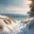 snowy winter landscape in the middle of summer at the beach, 4k by Stanley Artgerm Lau