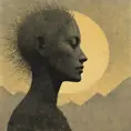Sun profile, halftone pattern, editorial illustration of the memento morti, higly textured, genre defining mixed media collage painting, fringe absurdism, simple flowing shapes, subtle shadows, paper texture, minimalist color scheme, Award-Winning by Zdzislaw Beksinski