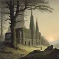 An old temple, Vintage Illustration, Fantasy by Caspar David Friedrich