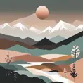 boho art Minimalist landscape mountains, Landscape