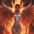 An angel and a demon surrounded by fire, 8k, Trending on Artstation, Symmetrical Face, Digital Illustration, Concept Art by Stanley Artgerm Lau