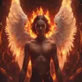 An angel and a demon surrounded by fire, 8k, Trending on Artstation, Symmetrical Face, Digital Illustration, Concept Art by Stefan Kostic