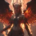 An angel and a demon surrounded by fire, 8k, Trending on Artstation, Symmetrical Face, Digital Illustration, Concept Art by WLOP