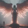 An angel and a demon in the fog of war, 8k, Symmetrical Face, Digital Illustration, Octane Render, Concept Art by Greg Rutkowski