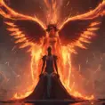 An angel and a demon surrounded by fire, 8k, Trending on Artstation, Symmetrical Face, Digital Illustration, Concept Art by Greg Rutkowski
