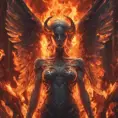 An angel and a demon surrounded by fire, 8k, Trending on Artstation, Symmetrical Face, Digital Illustration, Concept Art by Stefan Kostic