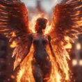 Angel with wings made of Fire, 8k, Stunning, Bokeh effect, Volumetric Lighting by Stanley Artgerm Lau