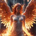 Angel with wings made of Fire, 8k, Stunning, Bokeh effect, Volumetric Lighting by Stanley Artgerm Lau
