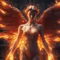 Angel with wings made of Fire, 8k, Stunning, Bokeh effect, Volumetric Lighting by Stanley Artgerm Lau