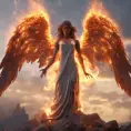 Angel with wings made of Fire, 8k, Stunning, Volumetric Lighting, Concept Art by Stefan Kostic